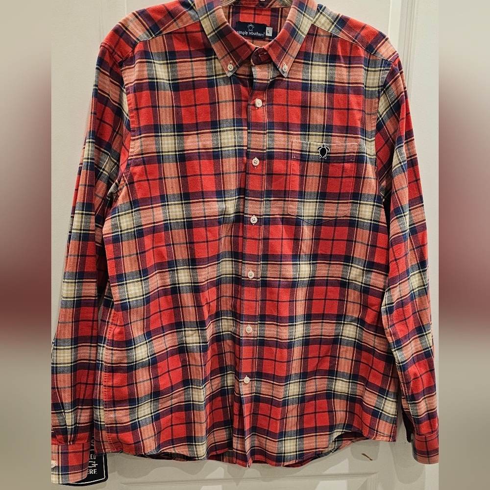 Simply Southern Mens Plaid Long Sleeve Button Down Shirt Large